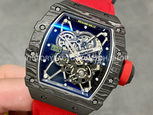 BBR Factory Richard Mille 42mm RM35-01 Black Carbon Fiber Red Canvas Strap Black Skeletonized (8) BBR Factory Richard Mille RM 35-01 42mm Black Carbon Fiber Red Canvas Strap Black Skeletonized