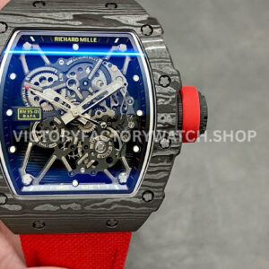 BBR Factory Richard Mille RM 35-01 black carbon fiber red canvas strap black skeletonized dial