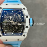 BBR Factory Richard Mille 42mm RM35-01 White Carbon Fiber Light Blue Canvas Strap White Ske BBR Factory Richard Mille RM 35-01 white carbon fiber light blue canvas strap white skeletonized dial