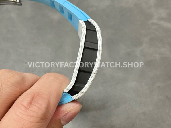 BBR Factory Richard Mille 42mm RM35-01 White Carbon Fiber Light Blue Canvas Strap White Ske (3) BBR Factory Richard Mille RM 35-01 42mm White Carbon Fiber Light Blue Rubber Strap White Skeletonized Dial