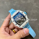 BBR Factory Richard Mille 42mm RM35-01 White Carbon Fiber Light Blue Canvas Strap White Ske (4) BBR Factory Richard Mille RM 35-01 42mm White Carbon Fiber Light Blue Rubber Strap White Skeletonized Dial