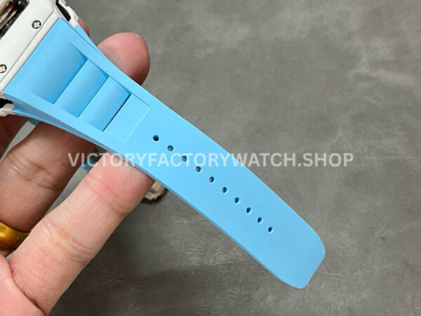 BBR Factory Richard Mille 42mm RM35-01 White Carbon Fiber Light Blue Canvas Strap White Ske (5) BBR Factory Richard Mille RM 35-01 42mm White Carbon Fiber Light Blue Rubber Strap White Skeletonized Dial