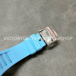 BBR Factory Richard Mille 42mm RM35-01 White Carbon Fiber Light Blue Canvas Strap White Ske (6) BBR Factory Richard Mille RM 35-01 42mm White Carbon Fiber Light Blue Rubber Strap White Skeletonized Dial