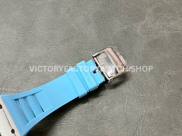 BBR Factory Richard Mille 42mm RM35-01 White Carbon Fiber Light Blue Canvas Strap White Ske (6) BBR Factory Richard Mille RM 35-01 42mm White Carbon Fiber Light Blue Rubber Strap White Skeletonized Dial