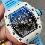 BBR Factory Richard Mille 42mm RM35-01 White Carbon Fiber Light Blue Canvas Strap White Ske (8) BBR Factory Richard Mille RM 35-01 42mm White Carbon Fiber Light Blue Rubber Strap White Skeletonized Dial