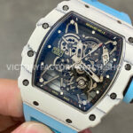 BBR Factory Richard Mille 42mm RM35-01 White Carbon Fiber Light Blue Canvas Strap White Ske (9) BBR Factory Richard Mille RM 35-01 42mm White Carbon Fiber Light Blue Rubber Strap White Skeletonized Dial