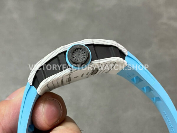 BBR Factory Richard Mille 42mm RM35-01 White Carbon Fiber Light Blue Canvas Strap White Skele (1) BBR Factory Richard Mille RM 35-01 42mm White Carbon Fiber Light Blue Rubber Strap White Skeletonized Dial