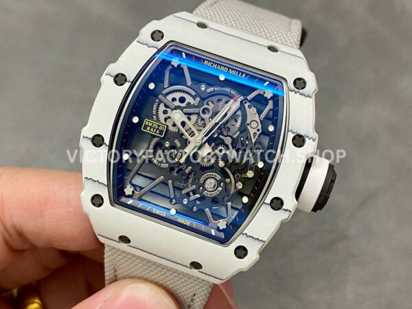 BBR Factory Richard Mille 42mm RM35-01 White Carbon Fiber White Canvas Strap White Skeletonized (9) BBR Factory Richard Mille RM 35-01 42mm White Carbon Fiber White Canvas Strap White Skeletonized