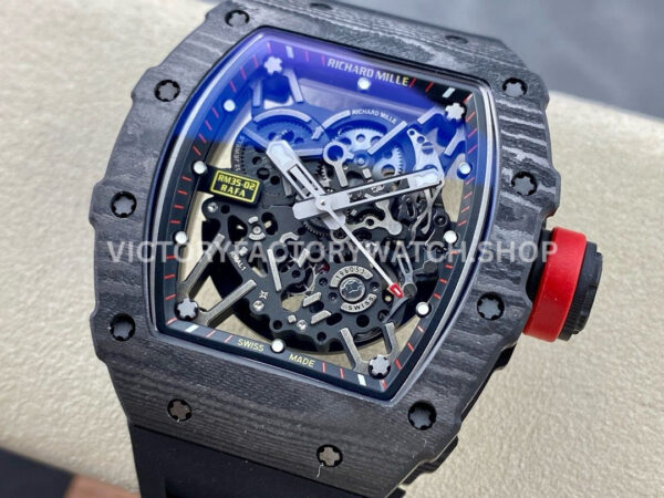 BBR Factory Richard Mille 44.5mm RM35-02 Black Carbon Fiber Black Rubber Strap Black Skeletoni (7) BBR Factory Richard Mille RM 35-02 44.5mm Black Carbon Fiber Black Rubber Strap Black Skeletonized Dial