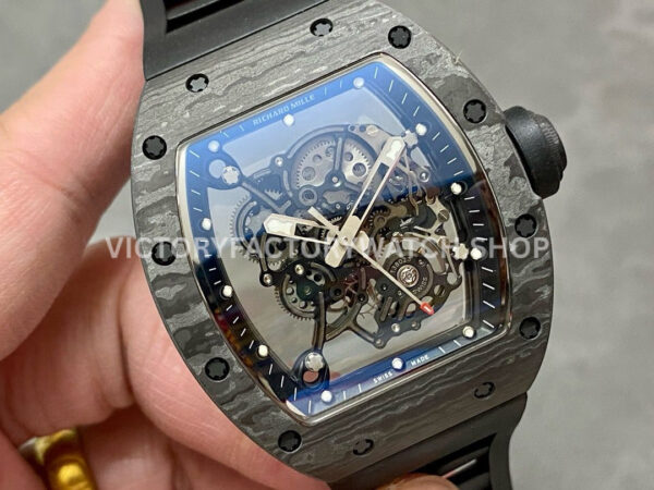 BBR Factory Richard Mille RM 055 43mm Black Carbon Fiber Black Rubber Strap Black Skeletonized Dial