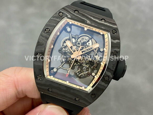 BBR Factory Richard Mille RM 055 43mm Black Carbon Fiber Black Rubber Strap Rose Gold Ske (4) BBR Factory Richard Mille RM 055 43mm Black Carbon Fiber Black Rubber Strap Rose Gold Skeletonized Dial