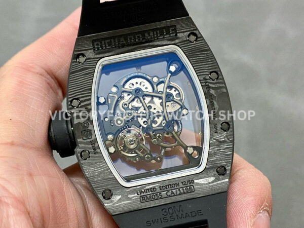 BBR Factory Richard Mille RM 055 43mm Black Carbon Fiber Black Rubber Strap Rose Gold Ske (5) BBR Factory Richard Mille RM 055 43mm Black Carbon Fiber Black Rubber Strap Rose Gold Skeletonized Dial