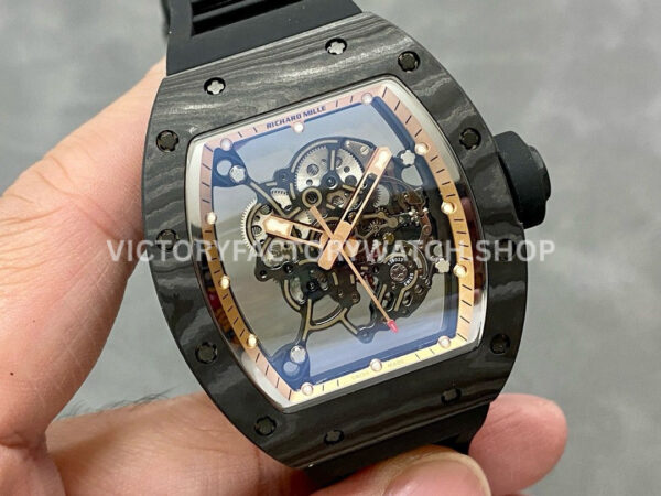 BBR Factory Richard Mille RM 055 43mm Black Carbon Fiber Black Rubber Strap Rose Gold Ske (8) BBR Factory Richard Mille RM 055 43mm Black Carbon Fiber Black Rubber Strap Rose Gold Skeletonized Dial
