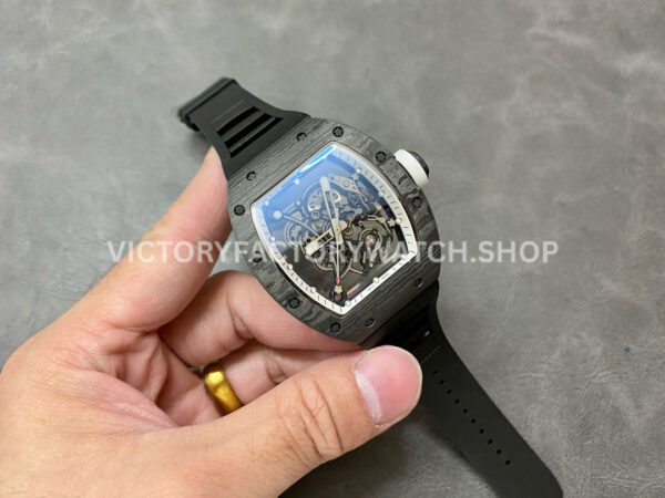 BBR Factory Richard Mille RM 055 43mm Black Carbon Fiber Black Rubber Strap White Skeletonized Dial