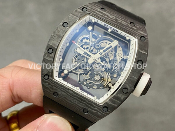 BBR Factory Richard Mille RM 055 43mm Black Carbon Fiber Black Rubber Strap White Skeletonized Dial
