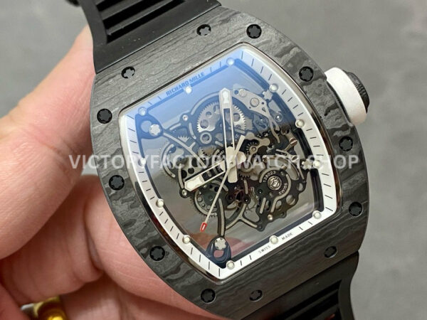 BBR Factory Richard Mille RM 055 43mm Black Carbon Fiber Black Rubber Strap White Skeletonized Dial