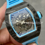 BBR Factory Richard Mille RM 055 43mm Black Carbon Fiber Light Blue Rubber Strap Li (3) BBR Factory Richard Mille RM 055 43mm Black Carbon Fiber Light Blue Rubber Strap Light Blue Skeletonized Dial