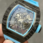 BBR Factory Richard Mille RM 055 43mm Black Carbon Fiber Light Blue Rubber Strap Li (4) BBR Factory Richard Mille RM 055 43mm Black Carbon Fiber Light Blue Rubber Strap Light Blue Skeletonized Dial