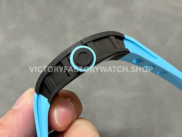 BBR Factory Richard Mille RM 055 43mm Black Carbon Fiber Light Blue Rubber Strap Li (5) BBR Factory Richard Mille RM 055 43mm Black Carbon Fiber Light Blue Rubber Strap Light Blue Skeletonized Dial