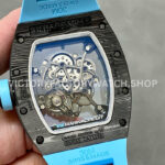 BBR Factory Richard Mille RM 055 43mm Black Carbon Fiber Light Blue Rubber Strap Li (6) BBR Factory Richard Mille RM 055 43mm Black Carbon Fiber Light Blue Rubber Strap Light Blue Skeletonized Dial