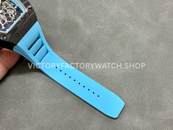 BBR Factory Richard Mille RM 055 43mm Black Carbon Fiber Light Blue Rubber Strap Li (9) BBR Factory Richard Mille RM 055 43mm Black Carbon Fiber Light Blue Rubber Strap Light Blue Skeletonized Dial