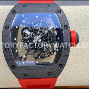 BBR Factory Richard Mille RM 055 black carbon fiber red rubber strap black skeletonized dial