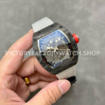 BBR Factory Richard Mille RM 055 43mm Black Carbon Fiber White Canvas Strap Silver Skeletoni BBR Factory Richard Mille RM 055 43mm Black Carbon Fiber White Canvas Strap Silver Skeletonized Dial