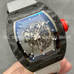 BBR Factory Richard Mille RM 055 43mm Black Carbon Fiber White Canvas Strap Silver Skeletoni (3) BBR Factory Richard Mille RM 055 43mm Black Carbon Fiber White Canvas Strap Silver Skeletonized Dial