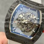 BBR Factory Richard Mille RM 055 43mm Black Carbon Fiber White Canvas Strap Silver Skeletoni (5) BBR Factory Richard Mille RM 055 43mm Black Carbon Fiber White Canvas Strap Silver Skeletonized Dial