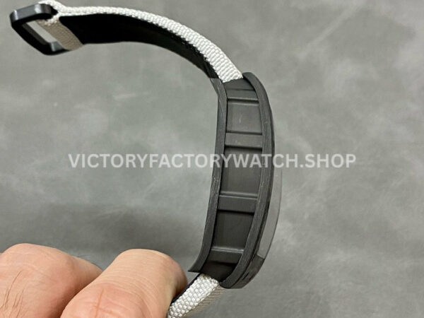 BBR Factory Richard Mille RM 055 43mm Black Carbon Fiber White Canvas Strap Silver Skeletoni (9) BBR Factory Richard Mille RM 055 43mm Black Carbon Fiber White Canvas Strap Silver Skeletonized Dial