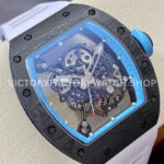 BBR Factory Richard Mille RM 055 43mm Black Carbon Fiber White Rubber Strap Light Blue Skeletonized Dial