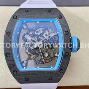 BBR Factory Richard Mille RM 055 black carbon fiber white rubber strap light blue skeletonized dial