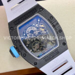 BBR Factory Richard Mille RM 055 43mm Black Carbon Fiber White Rubber Strap Light Blue Skeletonized Dial