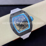 BBR Factory Richard Mille RM 055 43mm Black Carbon Fiber White Rubber Strap Light Blue Skeletonized Dial