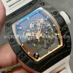 BBR Factory Richard Mille RM 055 43mm Black Carbon Fiber White Rubber Strap Rose Gold Skeletonized Dial