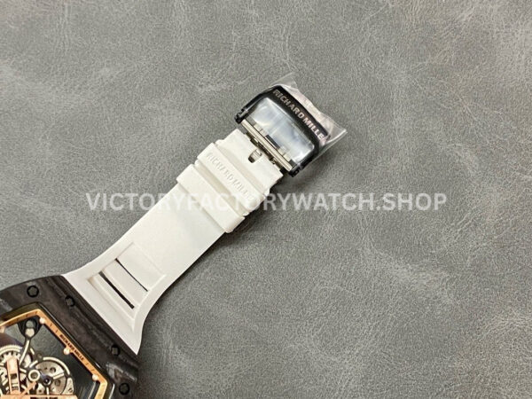 BBR Factory Richard Mille RM 055 43mm Black Carbon Fiber White Rubber Strap Rose Gold Skeletonized Dial