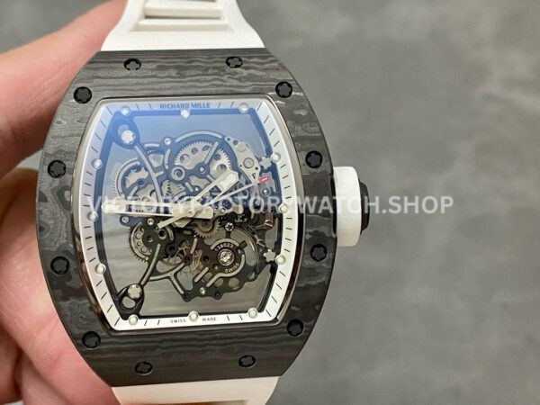 BBR Factory Richard Mille RM 055 black carbon fiber white rubber strap white skeletonized dial