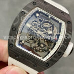 BBR Factory Richard Mille RM 055 43mm Black Carbon Fiber White Rubber Strap White Skeletonized Dial