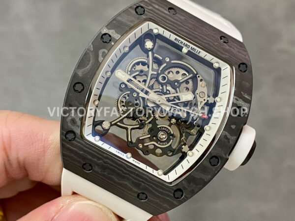 BBR Factory Richard Mille RM 055 43mm Black Carbon Fiber White Rubber Strap White Skeletonized Dial