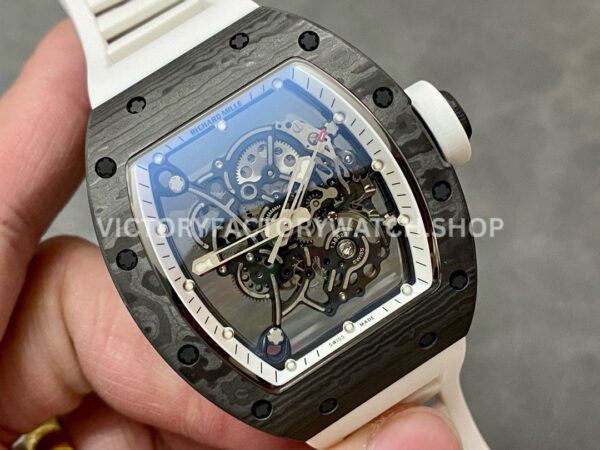 BBR Factory Richard Mille RM 055 43mm Black Carbon Fiber White Rubber Strap White Skeletonized Dial