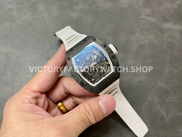 BBR Factory Richard Mille RM 055 43mm Black Carbon Fiber White Rubber Strap White Skeletonized Dial