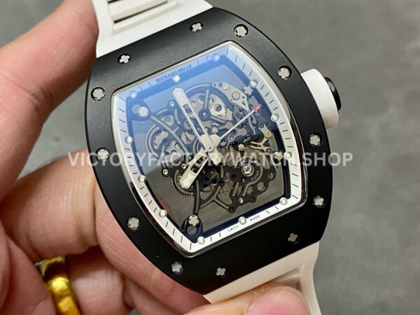 BBR Factory Richard Mille RM 055 43mm Black Ceramics White Rubber Strap White Skeletonized Dial ( BBR Factory Richard Mille RM 055 43mm Black Ceramics White Rubber Strap White Skeletonized Dial
