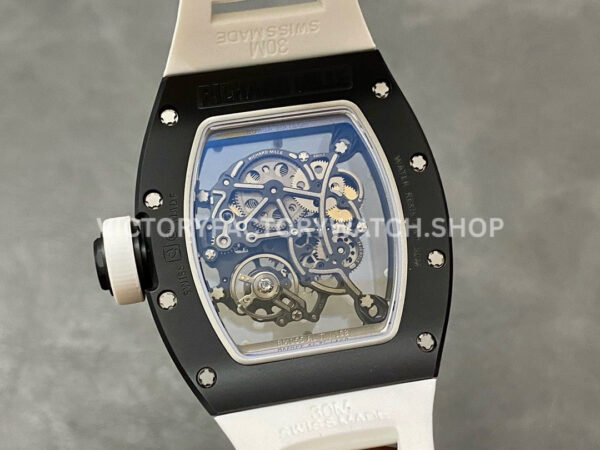 BBR Factory Richard Mille RM 055 43mm Black Ceramics White Rubber Strap White Skeletonized Dial ( (4) BBR Factory Richard Mille RM 055 43mm Black Ceramics White Rubber Strap White Skeletonized Dial