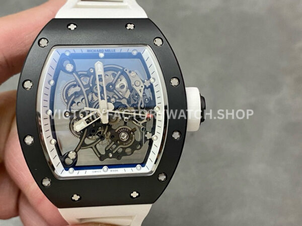 BBR Factory Richard Mille RM 055 43mm Black Ceramics White Rubber Strap White Skeletonized Dial ( (7) BBR Factory Richard Mille RM 055 black ceramic white rubber strap white skeletonized dial