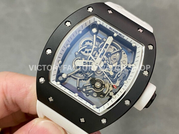 BBR Factory Richard Mille RM 055 43mm Black Ceramics White Rubber Strap White Skeletonized Dial ( (8) BBR Factory Richard Mille RM 055 43mm Black Ceramics White Rubber Strap White Skeletonized Dial
