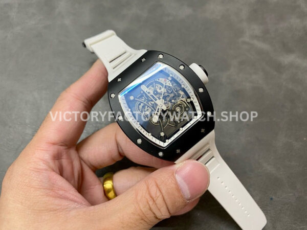 BBR Factory Richard Mille RM 055 43mm Black Ceramics White Rubber Strap White Skeletonized Dial ( (9) BBR Factory Richard Mille RM 055 43mm Black Ceramics White Rubber Strap White Skeletonized Dial
