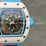 BBR Factory Richard Mille RM 055 white ceramic light blue rubber strap light blue skeletonized dial