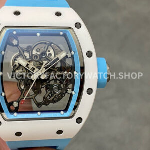 BBR Factory Richard Mille RM 055 white ceramic light blue rubber strap light blue skeletonized dial