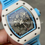 BBR Factory Richard Mille RM 055 43mm White Ceramics Light Blue Rubber Strap Light Blue Skeletonized Dial