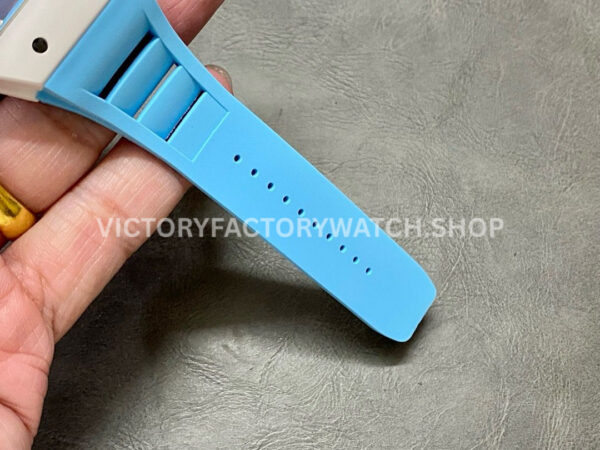 BBR Factory Richard Mille RM 055 43mm White Ceramics Light Blue Rubber Strap Light Blue Skeletonized Dial